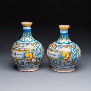 A pair of polychrome monogrammed Italian maiolica pharmacy bottles — photo 3