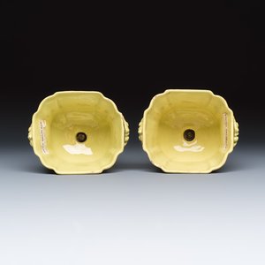 A pair of polychrome yellow-ground Dutch Delft jardinières with floral design — photo 7