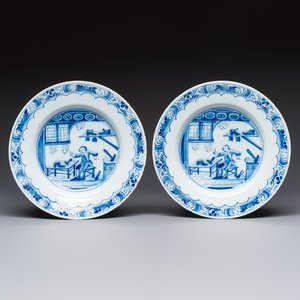 A pair of rare blue and white Dutch Delft 'Shoemaker' plates, 18th C. — photo 1