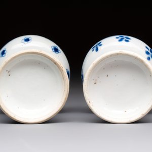 A pair of rare Chinese blue and white sanders with antiquities and floral design, Kangxi — 照片 8