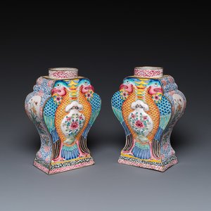 A pair of rare Chinese Canton enamel 'double eagle' vases, Yongzheng — photo 1