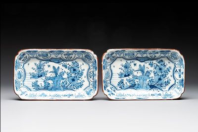 A pair of rectangular blue and white Dutch Delft 'dragonfly' trays, 18th C.