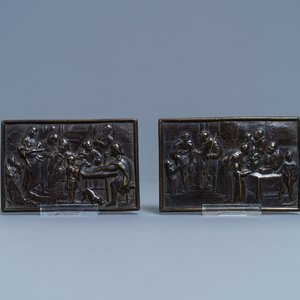 A pair of rectangular bronze plaques, 17th C. — 照片 1