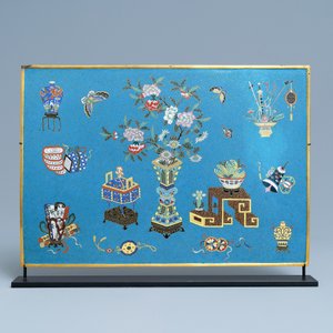 A pair of rectangular Chinese cloisonné plaques, Qianlong/Jiaqing — 照片 4