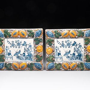 A pair of rectangular Dutch Delft 'mixed technique' plaques, 1st quarter 18th C. — photo 1