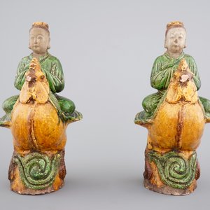 Une paire de tuiles faitières sancai chinois, Dynastie Ming — photo 5