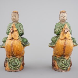 Une paire de tuiles faitières sancai chinois, Dynastie Ming — photo 6