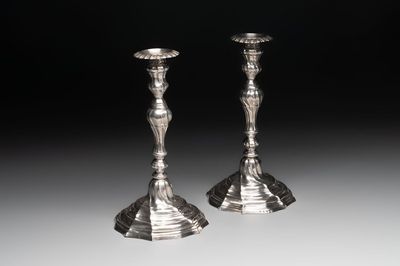 A pair of silver candlesticks, Ghent, dated 1782