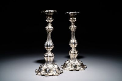 A pair of silver candlesticks, poss. Austria, 19th C.