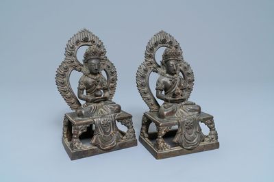 A pair of Sino-Tibetan bronze figures of Buddha Amitayus, Qianlong