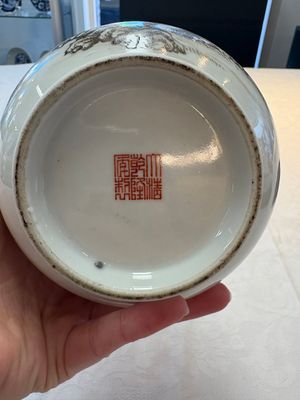 A pair of small Chinese grisaille 'hu' vases with winter landscapes, Qianlong and Tangying marks, Republic — photo 20