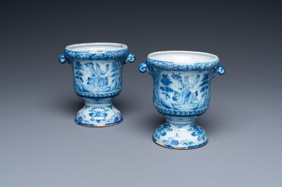A pair of small Dutch Delft blue and white jardinières, 18th C.