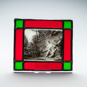 A pair of small painted glass windows depicting a galant scene and a bathing lady after Boucher, France, 19th C. — 照片 6