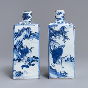 A pair of square Chinese blue and white 'immortals' tea caddies, Wanli — photo 2