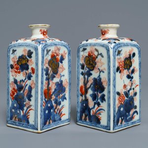 A pair of square Chinese Imari-style caddies, Kangxi — 照片 1