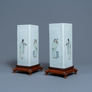 A pair of square Chinese qianjiang cai hat stands, 19/20th C. — photo 1