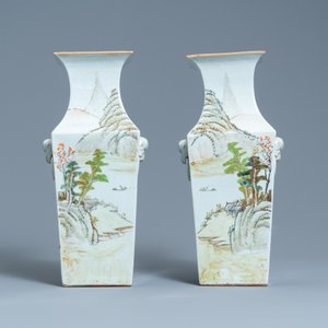 A pair of square Chinese qianjiang cai vases, 19/20th C. — 照片 4