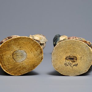 A pair of tall Chinese polychrome ivory figures on wooden bases, 19th C. — 照片 7