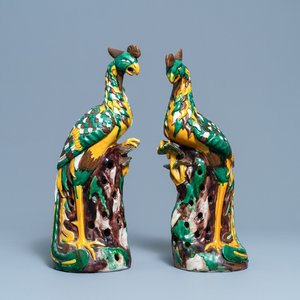 A pair of tall Chinese sancai-glazed models of phoenixes, Republic — photo 1