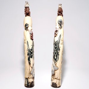A pair of tall polychrome Chinese carved ivory figures of immortals, 19th C. — 照片 2