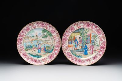 A pair of unusual and fine Chinese Canton famille rose dishes, 19th C.
