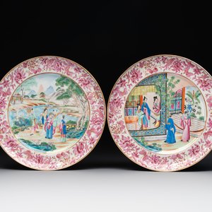 A pair of unusual and fine Chinese Canton famille rose dishes, 19th C. — 照片 1