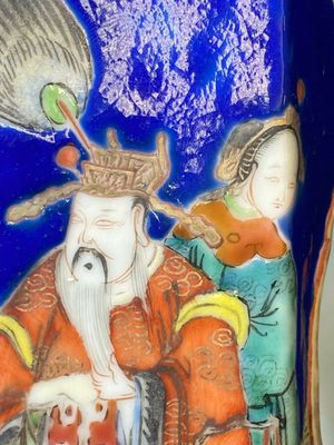 A pair of unusual Chinese blue-ground famille rose 'Eight Immortals' hat stands, Tongzhi mark and of the period. — photo 29