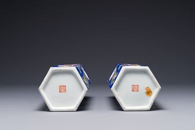 A pair of unusual Chinese blue-ground famille rose 'Eight Immortals' hat stands, Tongzhi mark and of the period. — photo 8