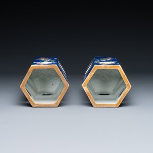 A pair of unusual Chinese blue-ground famille rose 'Eight Immortals' hat stands, Tongzhi mark and of the period. — photo 7