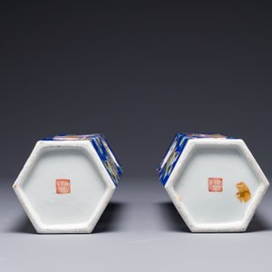 A pair of unusual Chinese blue-ground famille rose 'Eight Immortals' hat stands, Tongzhi mark and of the period. — photo 8