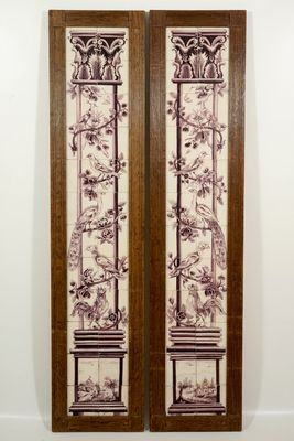 A pair of vertical Dutch Delft manganese tile panels, prob. Utrecht, 2nd half 18th C.