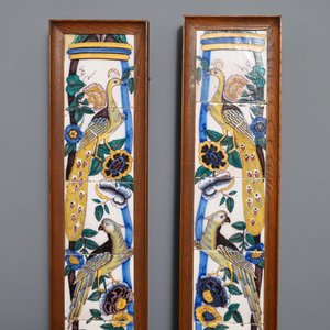 A pair of vertical polychrome Dutch Delft tile murals with peacocks, late 18th C. — photo 3