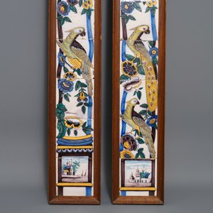 A pair of vertical polychrome Dutch Delft tile murals with peacocks, late 18th C. — photo 4