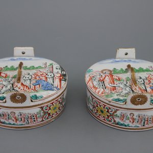 A pair of very fine Dutch Delft petit feu butter tubs with biblical scenes, early 18th C. — photo 1