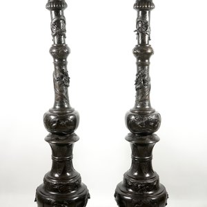 A pair of very tall Japanese bronze floor lamp columns, Meiji, 19th C. — 照片 3