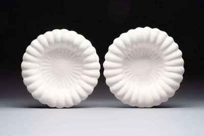 A pair of white Dutch Delft gadrooned dishes, 17th C.