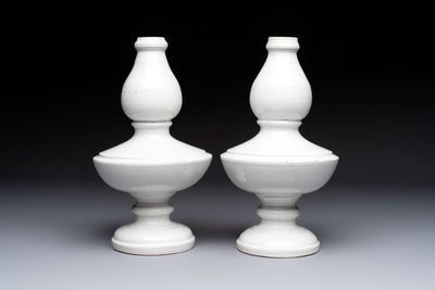 A pair of white-glazed baluster-shaped vases, France, 18th C.