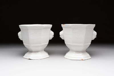 A pair of white-glazed Brussels faience jardinières, 18th C.