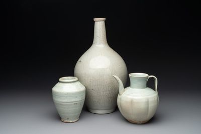 A pale celadon-glazed vase, a jar and a ewer, Asia, 19th C and later