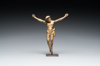 A parcel-gilt bronze corpus, probably France, 15/16th C.
