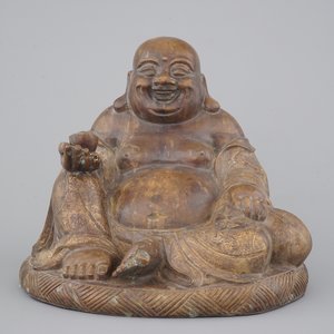 Een grote bronzen boeddha, deels verguld, Yonghzeng merk, 19e eeuw of vroeger — foto 1
