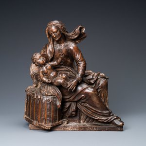 A patinated wooden group of Saint Anne with the infant Jesus on an inscribed base, ca. 1540 — 照片 1