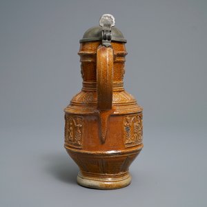 A 'Peasants dance' stoneware jug with pewter lid, Raeren, dated 1578 — photo 4