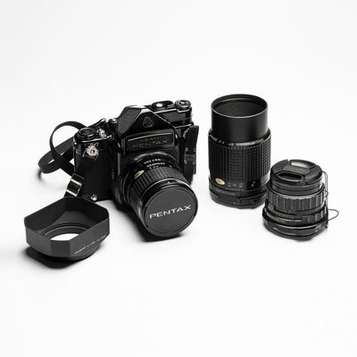 A Pentax 6x7 MLU with TTL prism, 3 lenses and accessories