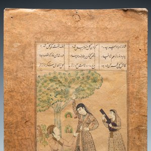 A Persian miniature on paper: 'Kneeling man in front of a beauty and her servant', probably India, 18/19th C. — photo 4