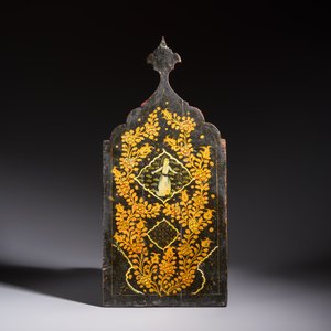 A Persian painted and Khatam Kari-inlaid wooden mirror with two doors, Qajar, 19th C. — photo 4