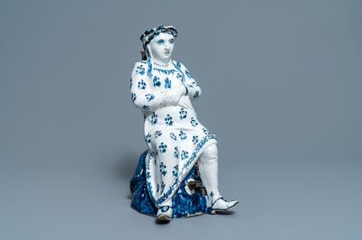 A pewter-mounted blue and white Brussels faience 'Jacqueline' jug, 18th C.