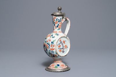 A pewter-mounted Dutch Delft cashmere palette relief-decorated jug, 1st half 18th C.
