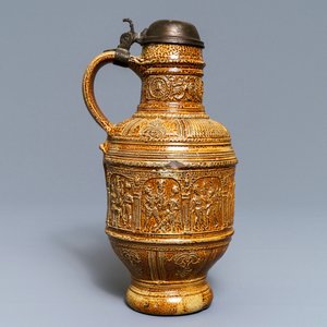 A pewter-mounted stoneware 'Judith and Holofernes' jug, Raeren, ca. 1580 — 照片 2