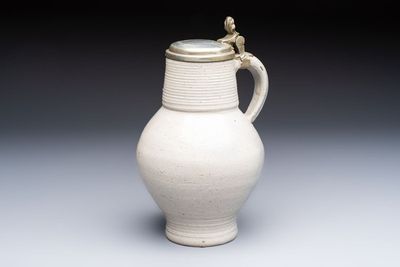 A pewter-mounted stoneware jug, Germany, 18th C.